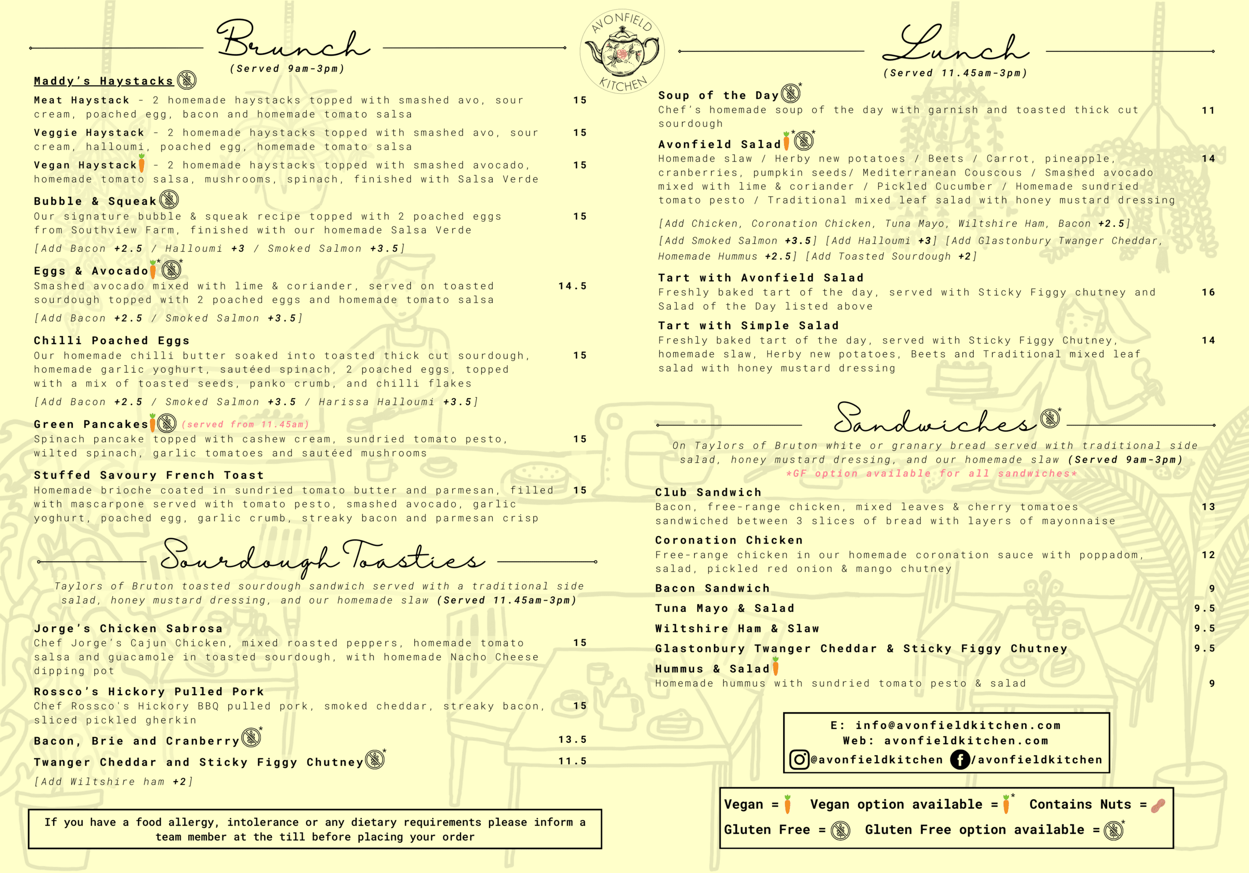 2026 - Main Menu Food Avonfield Kitchen Menu May 2022 – Front