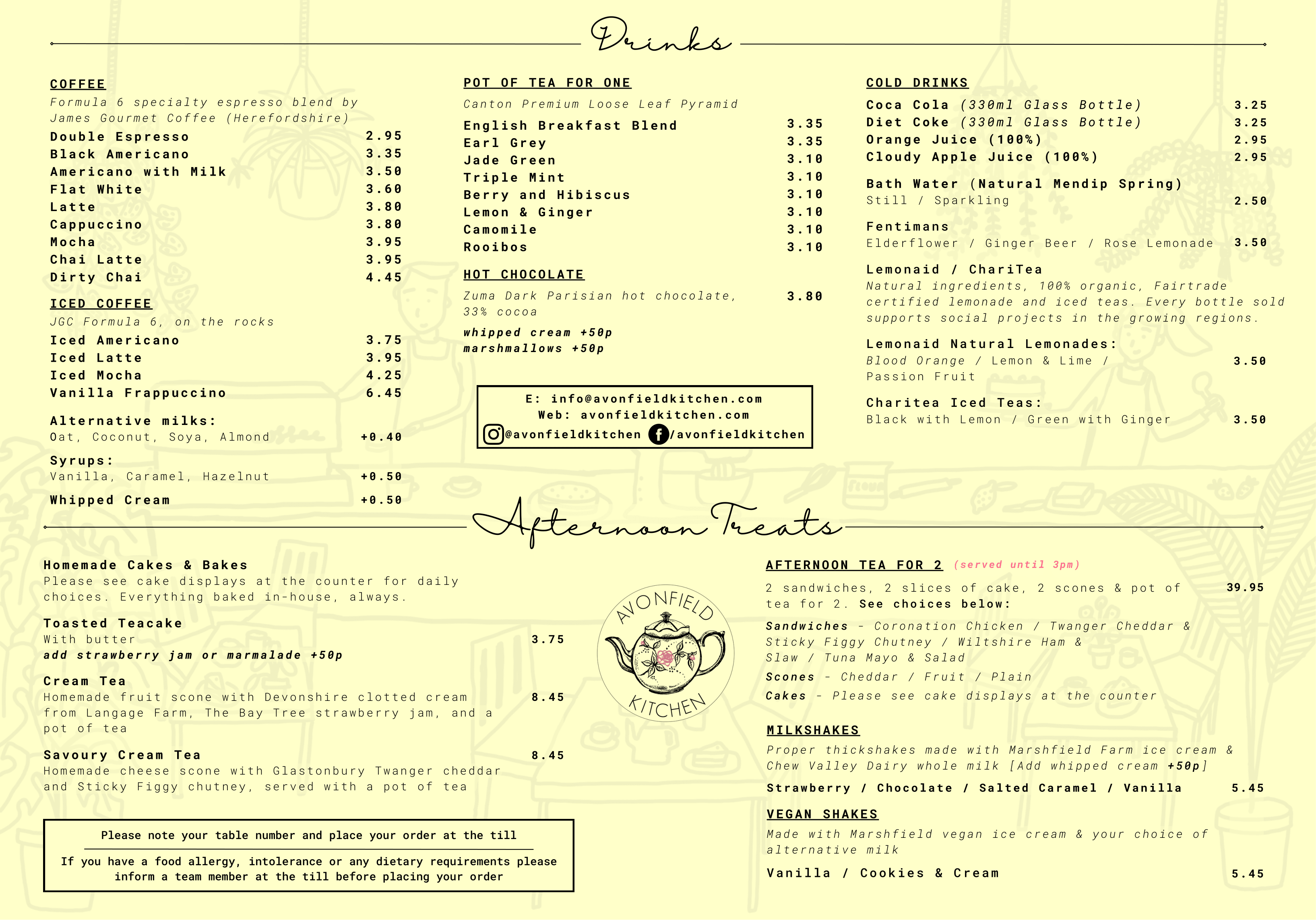 Drinks, Shakes & Treats-1 Avonfield Kitchen Menu May 2022 – Back